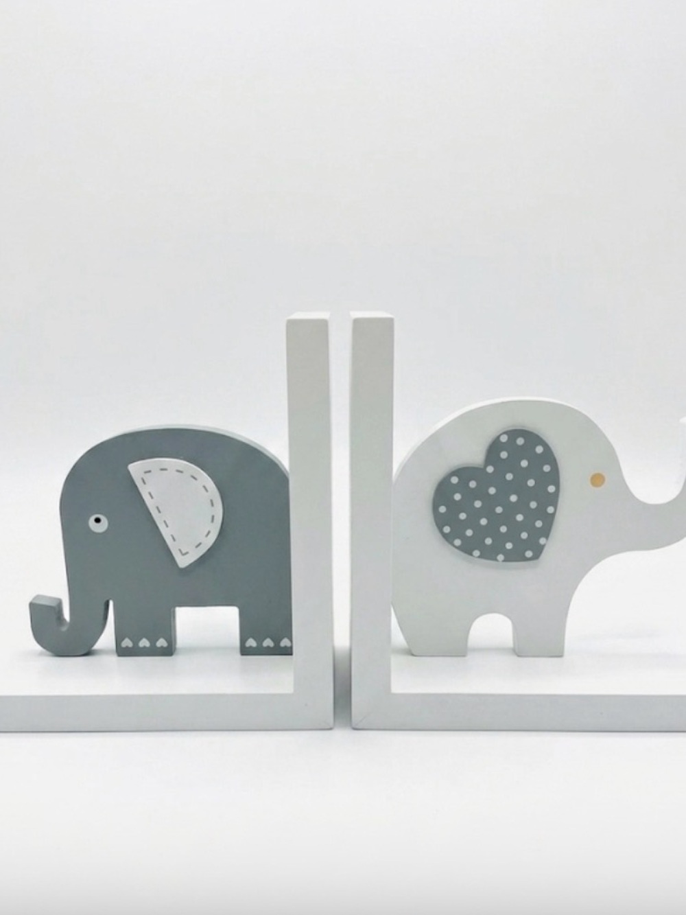 Nursery Elephant Bookends - White and Gray - Picture 2 of 5